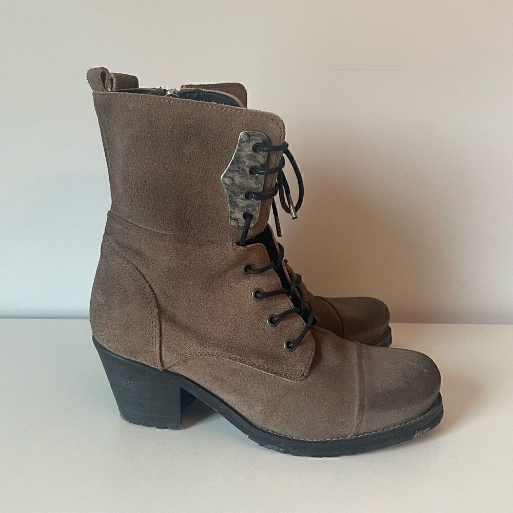 Diesel Taupe/Dark Tan Leather Combat & Moto Boots made in Portugal.